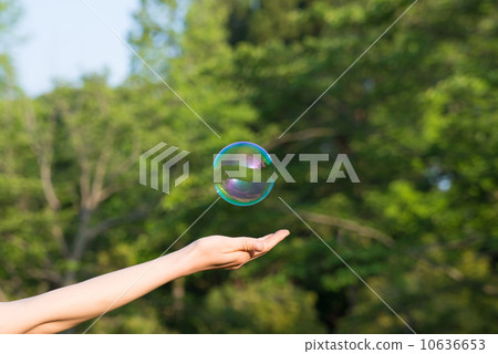 Soap bubble and female hands Soap bubble and female hands 10636653