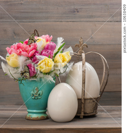 tulip flowers with vintage easter eggs tulip flowers with vintage easter eggs 10638409