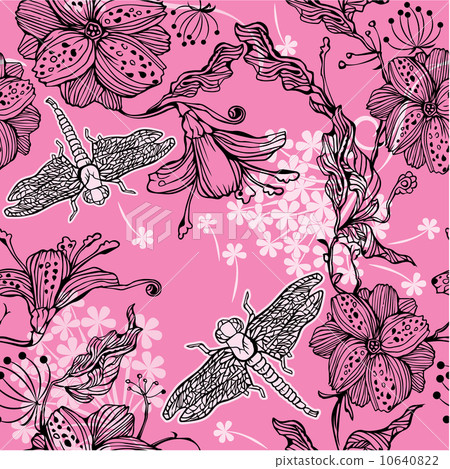 Stock Illustration: Seamless Floral Pattern With hand-drawn flowers and ...