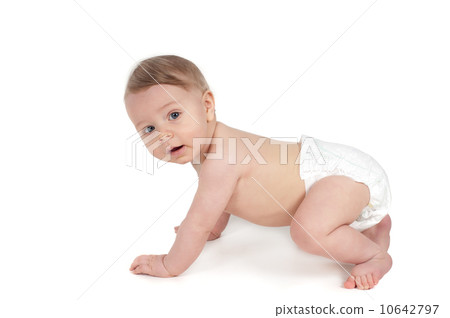 Side view of cute small crawling baby 10642797