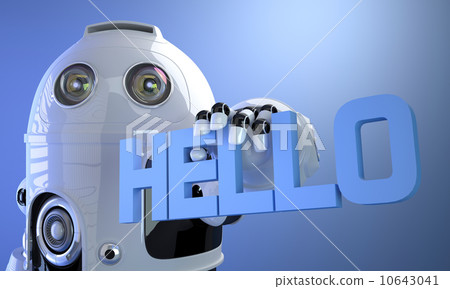 Robotics Hello Robot holding HELLO sign. Technology concept. - Stock Illustration ...