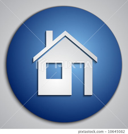 Vector round blue Home button with paper cut image 10645082