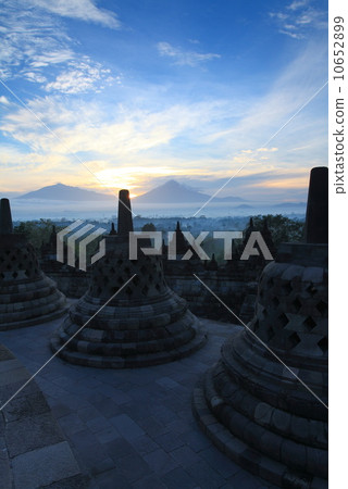 Borobudur is a 9th-century Mahayana Buddhist Temple in Magelang, Central Java, Indonesia.  10652899
