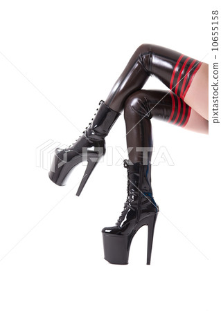 Sexy long legs in latex stockings and high heel - Stock Photo [10655158]  - PIXTA