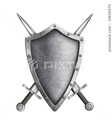 medieval knight shield with crossed swords isolated on white 10656874