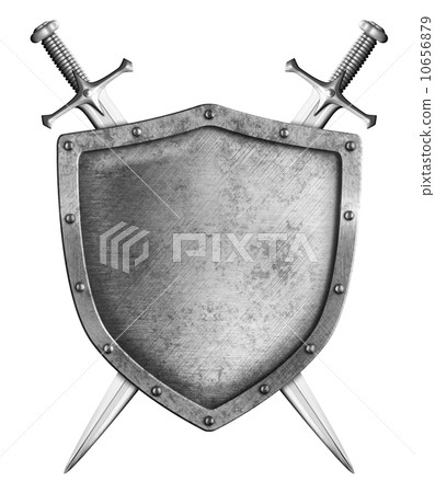 medieval shield with two swords isolated on white 10656879
