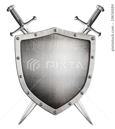 metal medieval shield and crossed swords behind it isolated on w 10656884