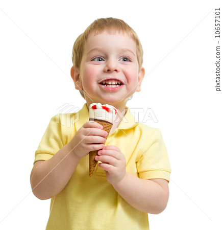 kid eating ice cream isolated on white studio shot kid eating ice cream isolated on white studio shot 10657101