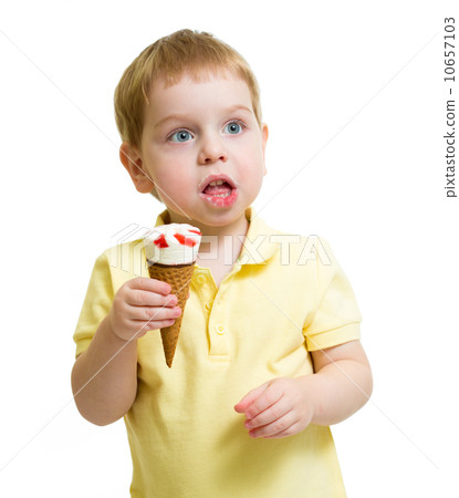 funny kid eating ice cream isolated on white funny kid eating ice cream isolated on white 10657103