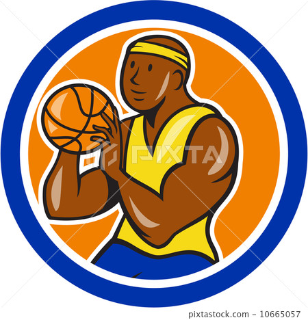 African-American Basketball Player Shooting Cartoon Circle 10665057
