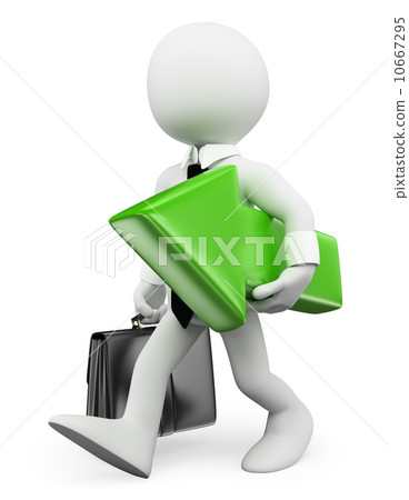 3D white people. Businessman with a green arrow - Stock Illustration ...
