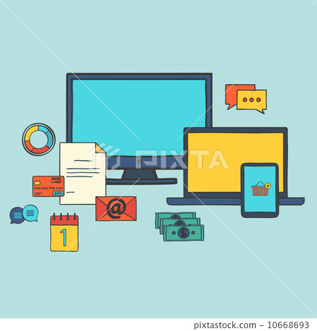 Modern hand draw icons vector collection, web design objects: business, office and marketing items Modern hand draw icons vector collection, web design objects: business, office and marketing items 10668693