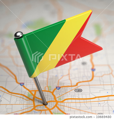 Republik of the Congo Small Flag on a Map Background. 10669480