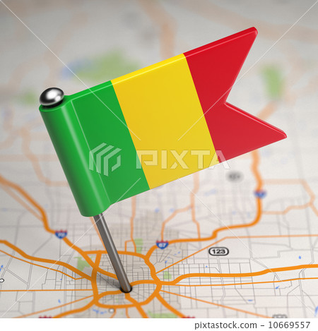 Mali Small Flag on a Map Background. 10669557