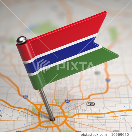 Gambia Small Flag on a Map Background. 10669620