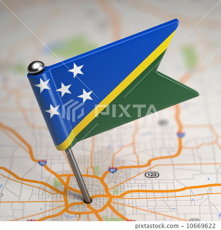 Solomon Islands Small Flag on a Map Background. 10669622
