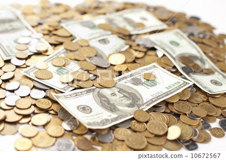 Dollar bank note with ukrainian coins Dollar bank note with ukrainian coins 10672567