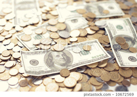 Dollar bank note with ukrainian coins Dollar bank note with ukrainian coins 10672569