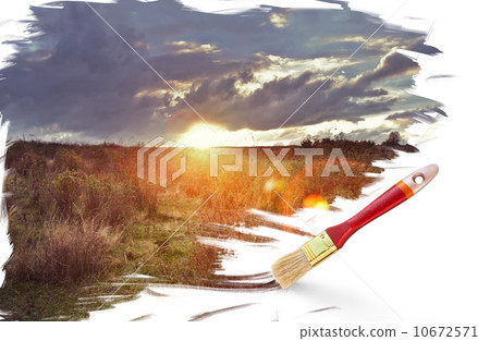Painting beautiful sunset with dark clouds Painting beautiful sunset with dark clouds 10672571