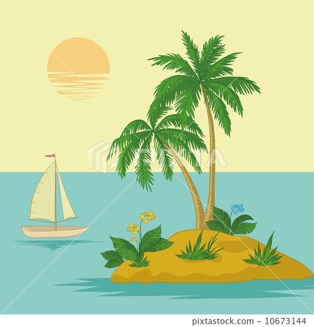 Island with palm and ship Island with palm and ship 10673144