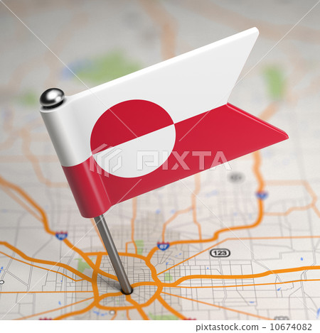 Greenland Small Flag on a Map Background. 10674082