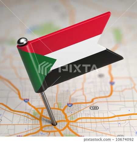 Sudan Small Flag on a Map Background. 10674092