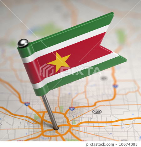 Suriname Small Flag on a Map Background. 10674093