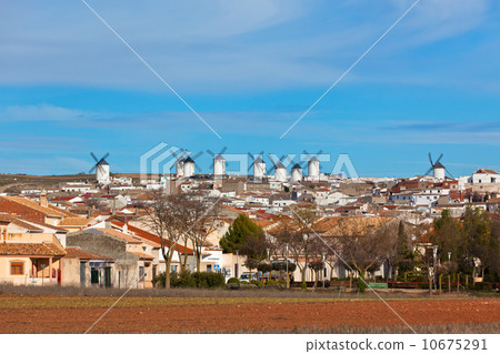Old Spanish windmills view, Campo de Criptana 10675291