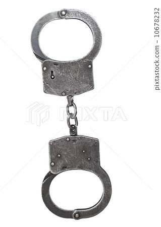 Metal handcuffs for hands on a white background 10678232