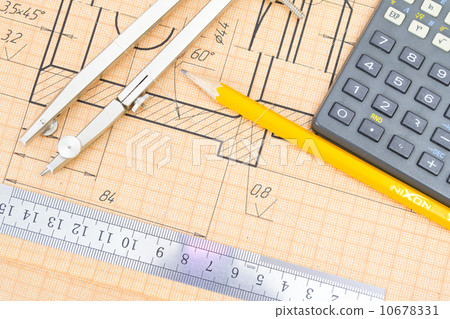 Mechanical circuit, a ruler, compass, calipers. Mechanical circuit, a ruler, compass, calipers. 10678331