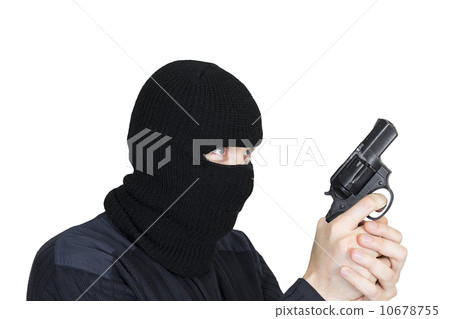 man in a mask with a gun on a white background 10678755