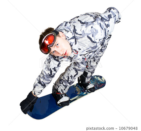 Portrait of handsome boy in sportswear with snowboard isolated o Portrait of handsome boy in sportswear with snowboard isolated o 10679048