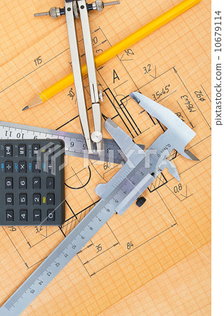 mechanical circuit, a ruler, compass, calipers 10679114