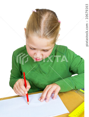 child draw with colorful pencils, isolated over white child draw with colorful pencils, isolated over white 10679163
