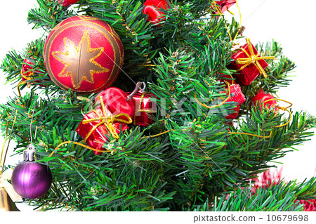 Colorful Christmas Decorations on a Tree Isolated on a White Bac 10679698