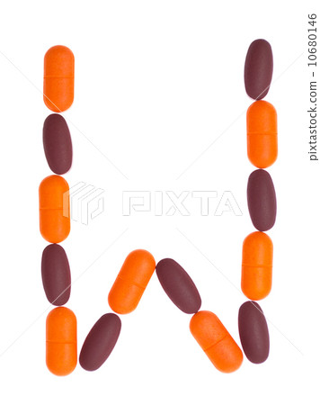 The letter W alphabet made of medical tablets The letter W alphabet made of medical tablets 10680146