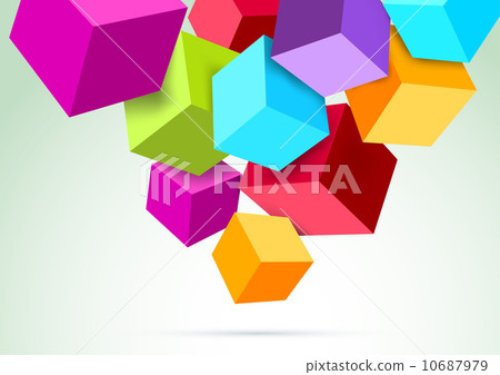 Colorful cubes hanging in the scene 10687979