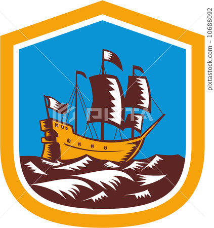 Sailing Ship Galleon Crest Retro Woodcut 10688092
