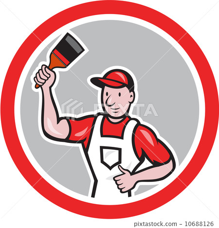 House Painter Holding Paintbrush Circle Cartoon 10688126