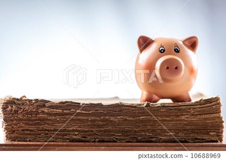 Piggy bank on an old book Piggy bank on an old book 10688969