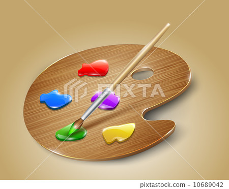 Wooden Art Palette Paints Brushes Stock Vector by