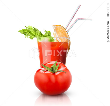 red tomato and glass of juice isolated 10689110