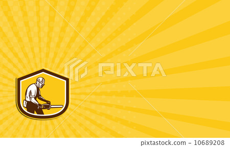 Business card Lumberjack Operating Chainsaw Shield Retro 10689208