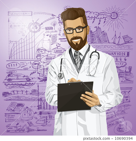 Vector Hipster Doctor Man With Clipboard Vector Hipster Doctor Man With Clipboard 10690394
