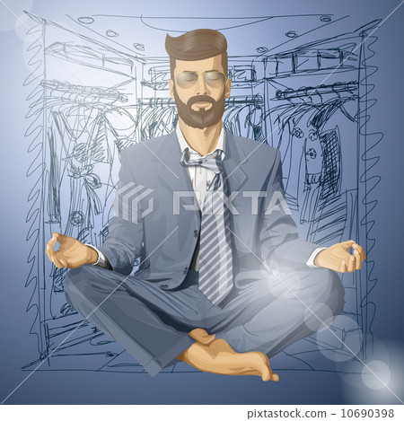 Vector Hipster Businessman in Lotus Pose Meditating Vector Hipster Businessman in Lotus Pose Meditating 10690398