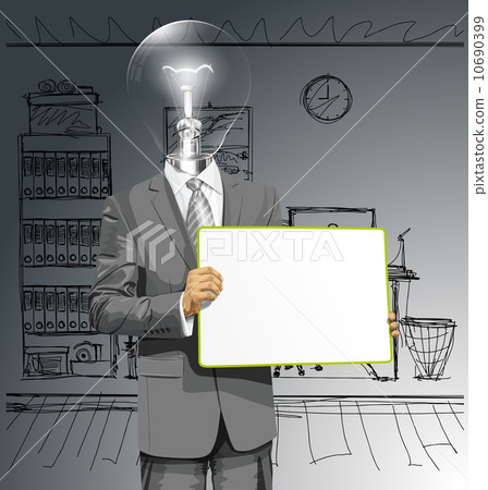 Vector Lamp Head Business Man with Empty Write Board Vector Lamp Head Business Man with Empty Write Board 10690399