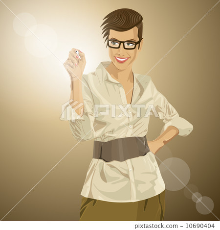 Vector Hipster Business Woman Writing Something 10690404