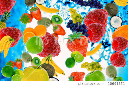 Fruit and berries are swimming in the water 10691851