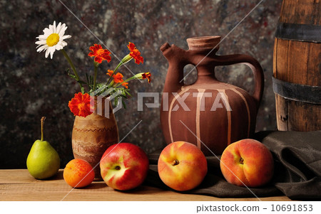 Jar decorated with flowers and apples Jar decorated with flowers and apples 10691853