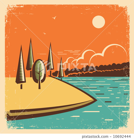 Vintage landscape with blue lake 10692444